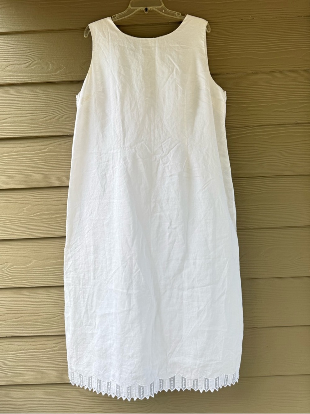 La Rea Linen Sleeveless White Midi Dress with Lace Trim